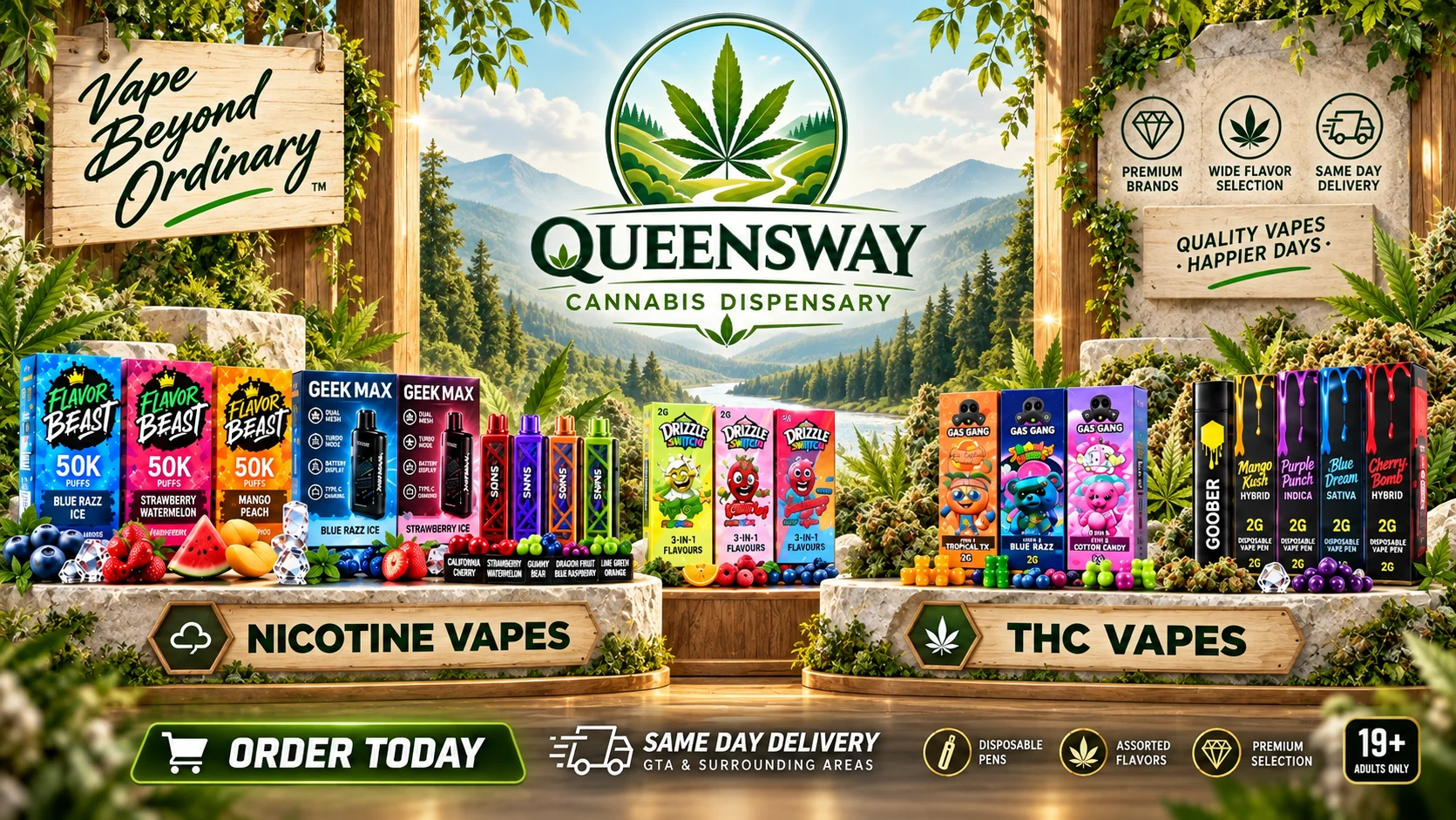Queensway Cannabis Dispensary nicotine and THC vapes